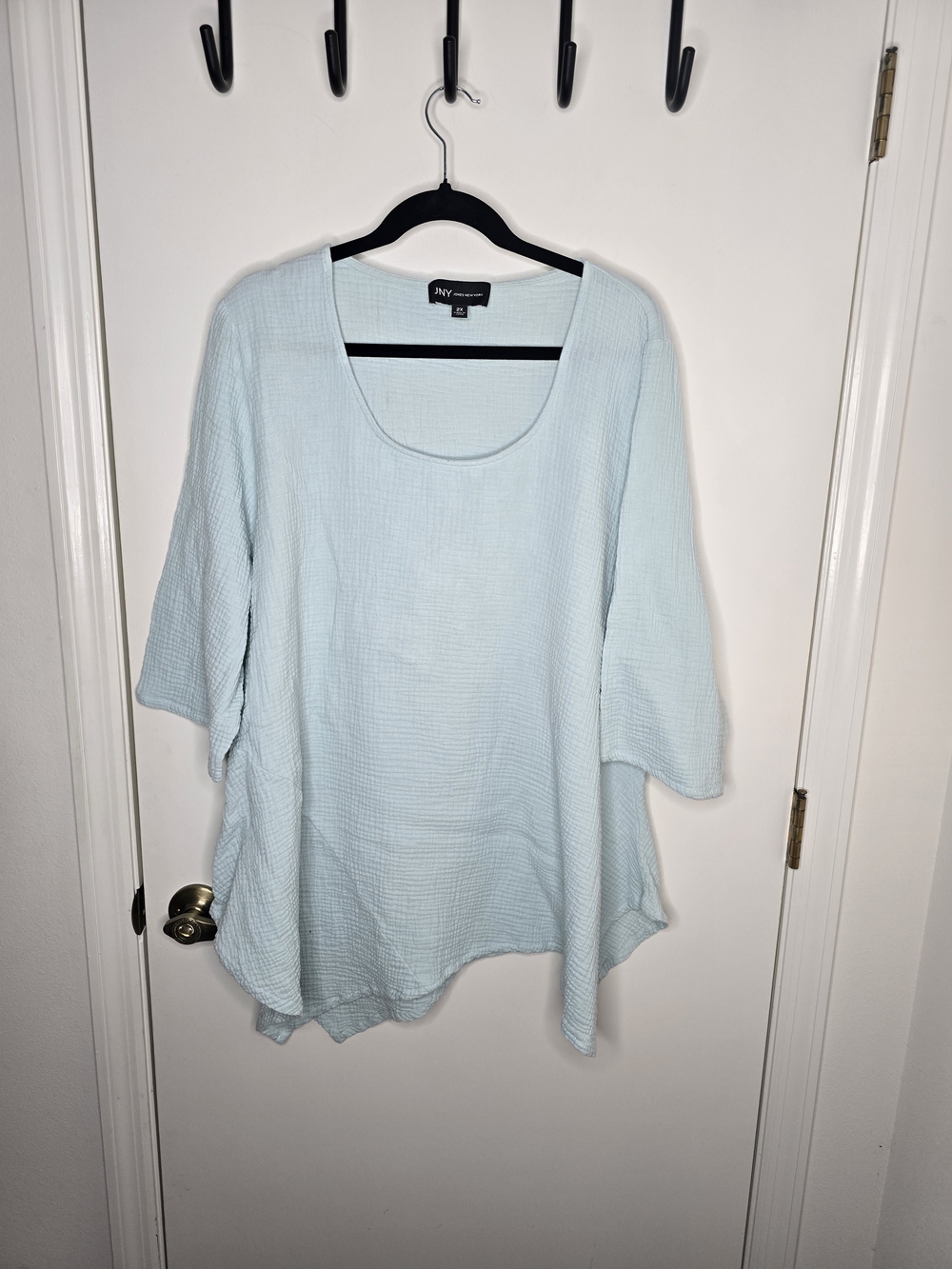 Jones New York Light Blue Cotton Scoop Neck Tunic